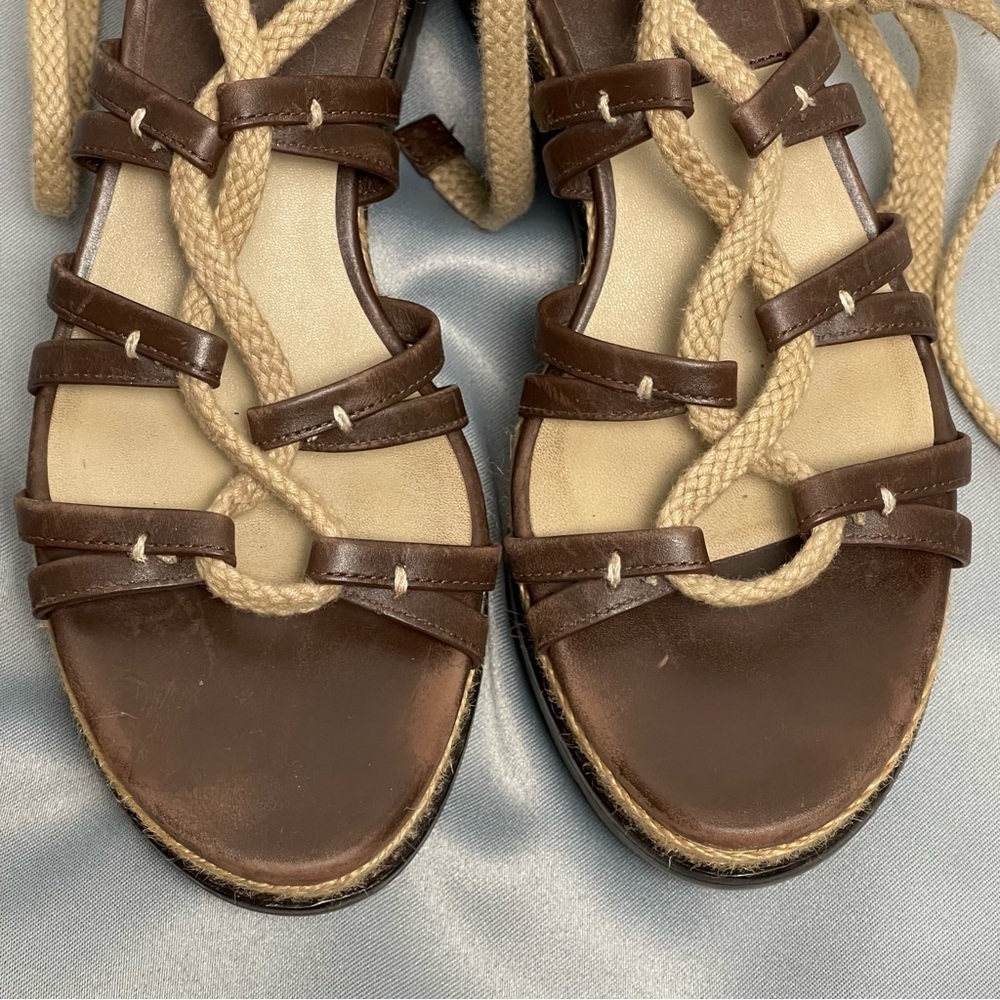 Michael Kors Brown Beige Platform Flatform Lace Up Sandals - Size 7.5, EU 37.5 - Picture 7 of 14